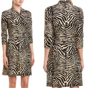 J. McLaughlin Panama Catalina Cloth Faux Wrap Dress Black Sand Animal Print XS